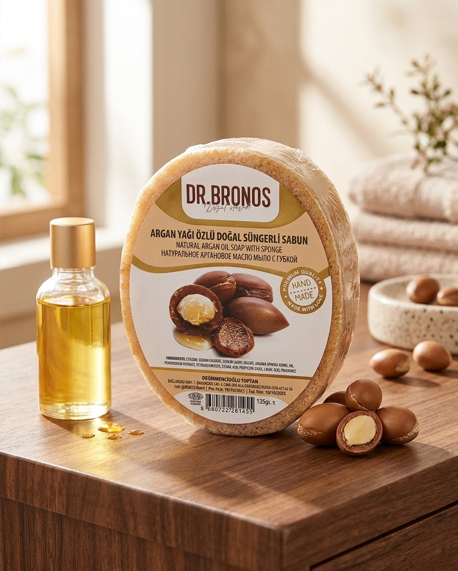Dr. Bronos Natural Argan Oil Soap with Sponge, 135gr