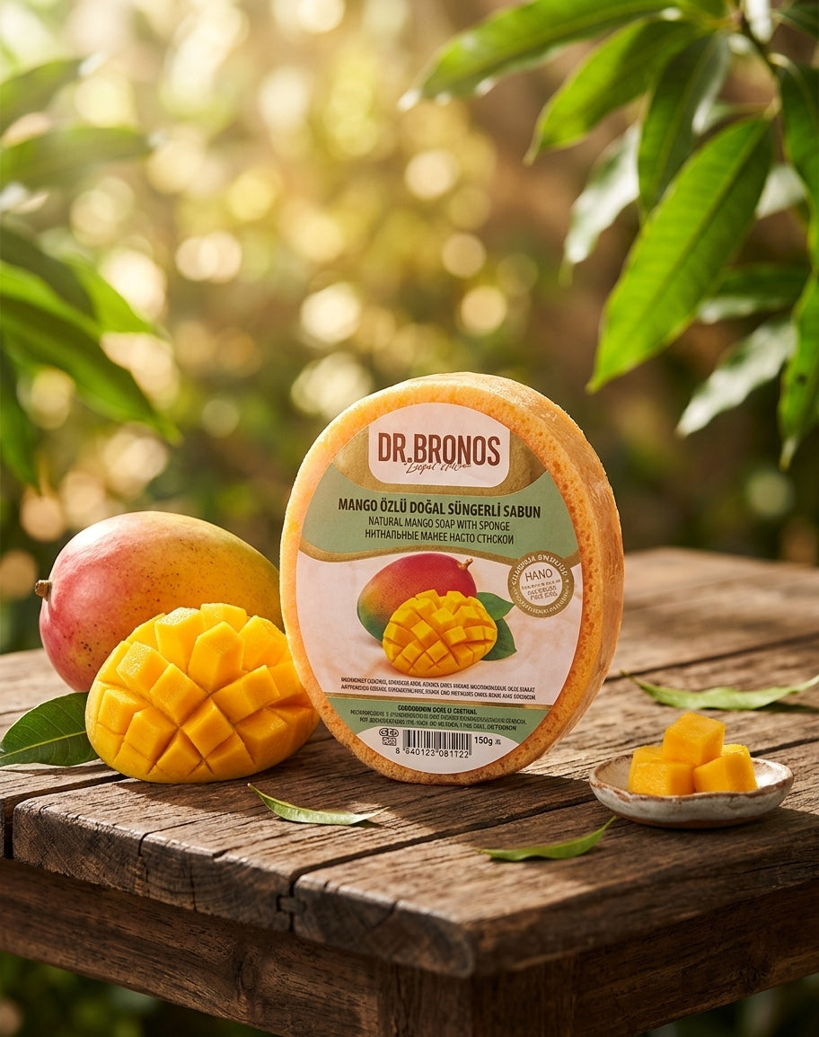 Dr. Bronos Natural Mango Soap with Sponge, 135gr