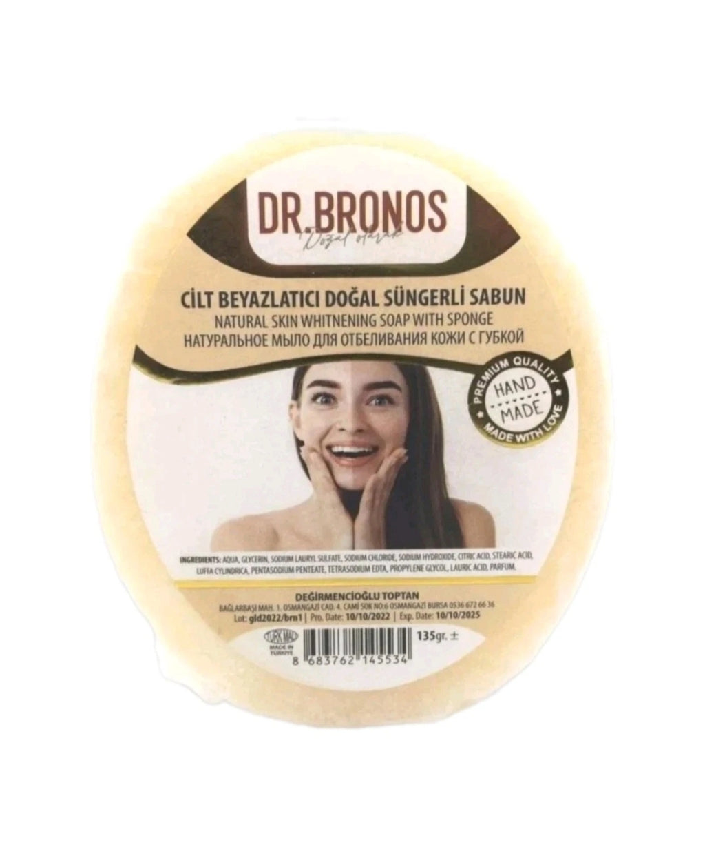 Dr. Bronos Natural Whitening Soap with Sponge, 135gr