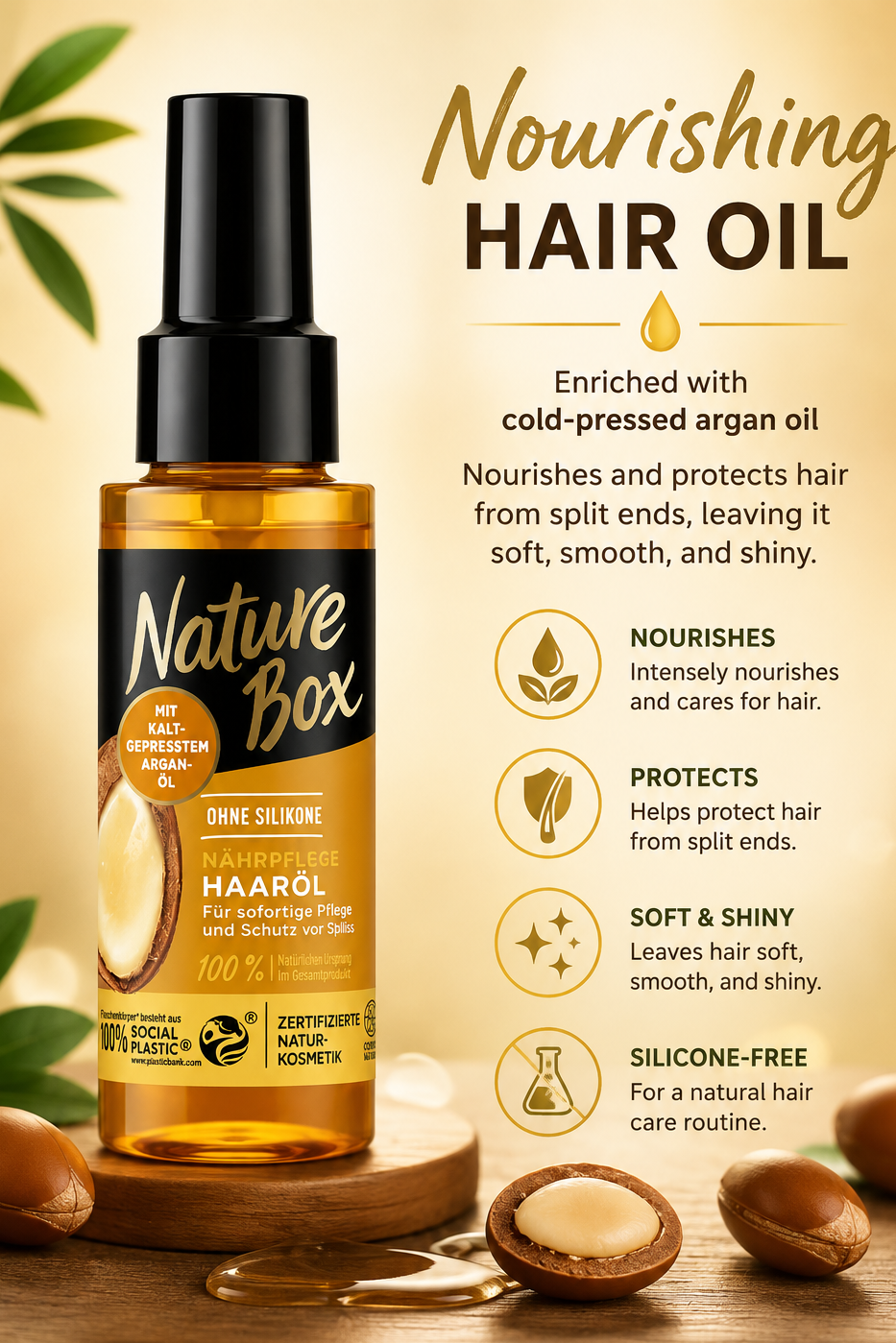 Nature Box Nourishing Hair Oil with Cold-Pressed Argan Oil, 70ml