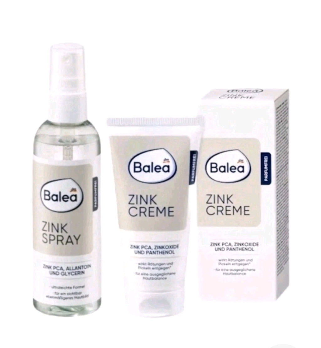 Balea Zinc Face & Body Spray & Cream Set with Zinc PCA & Allantoin, 50ml/100 ml
