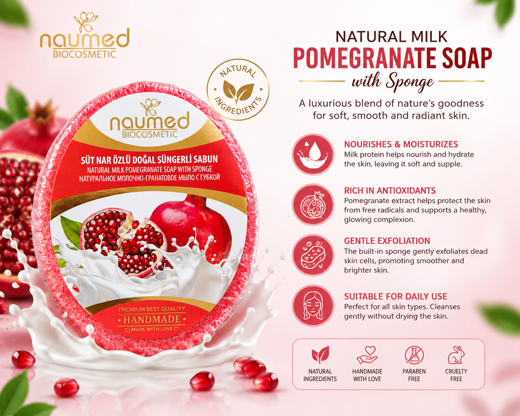 Naumed Natural Extract Pomegranate & Milk Hand Made Sponge Soap, 135gr