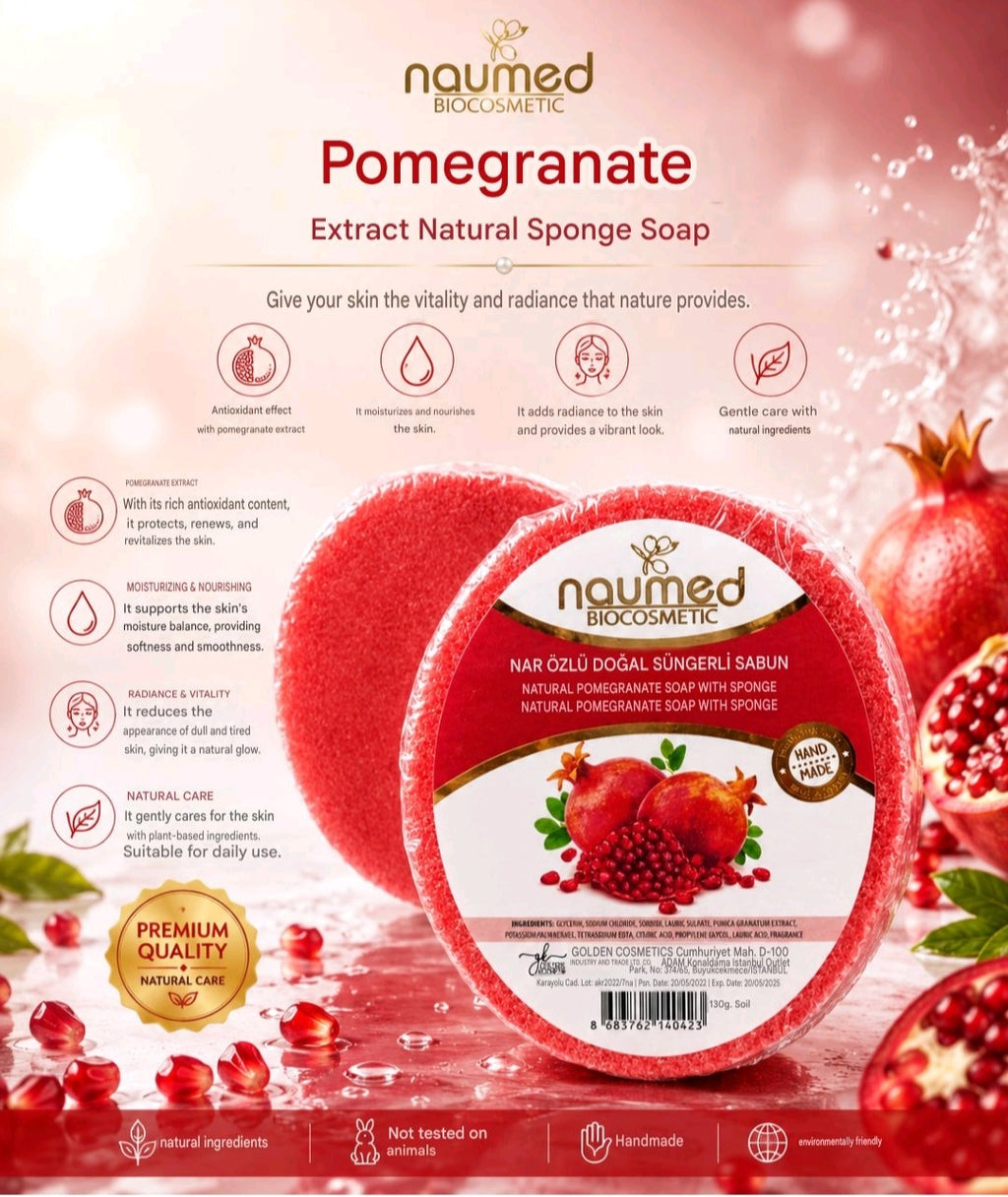 Naumed Biocosmetic Pomegranate Natural Extract Hand Made Sponge Soap, 135 gr