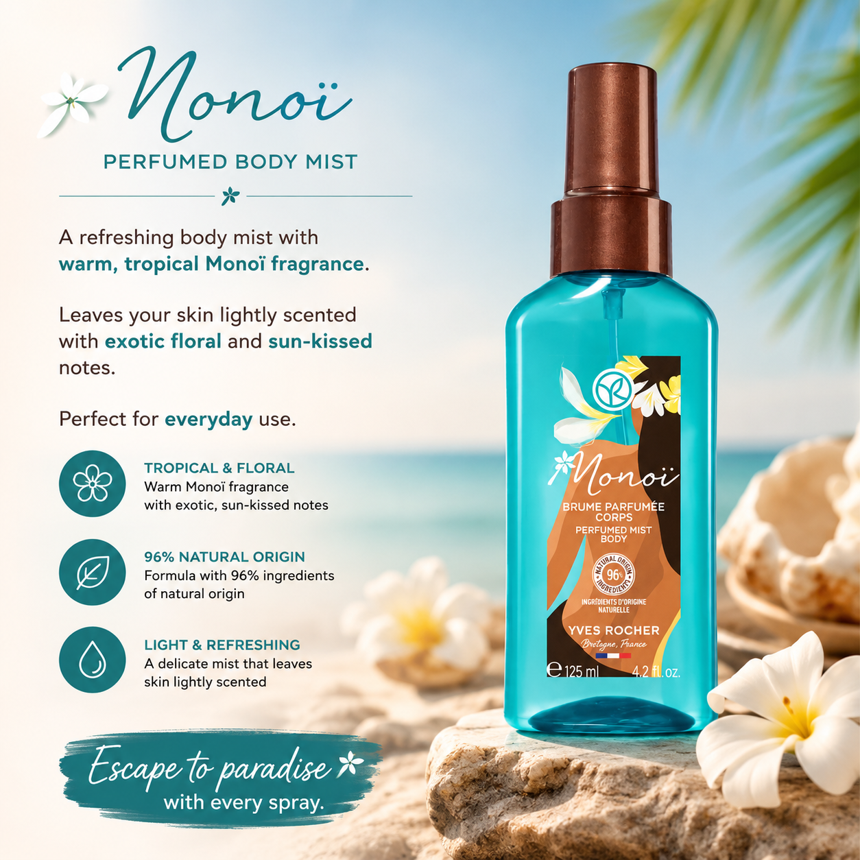 Yves Rocher Monoi Perfumed Hair & Body Mist, 125 ml