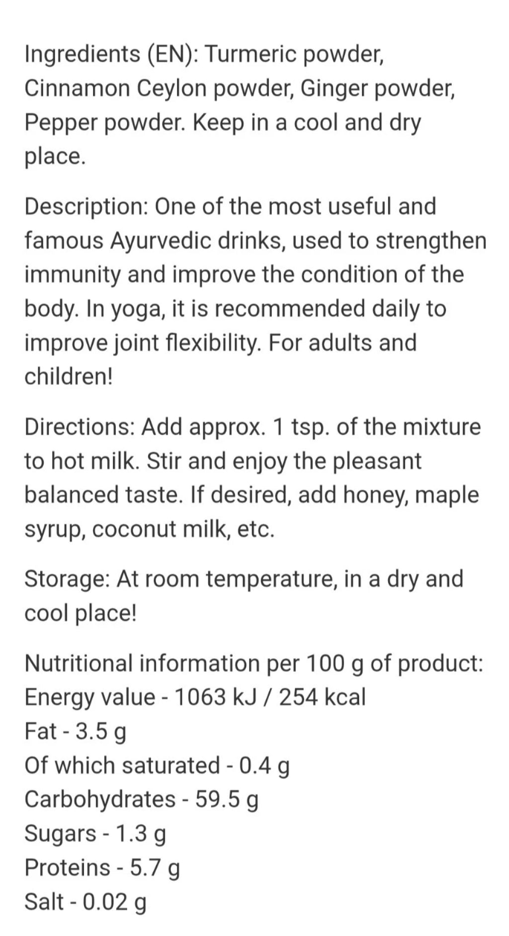 Golden Milk Powder Bioherba Ayurvedic Remedy, 150g