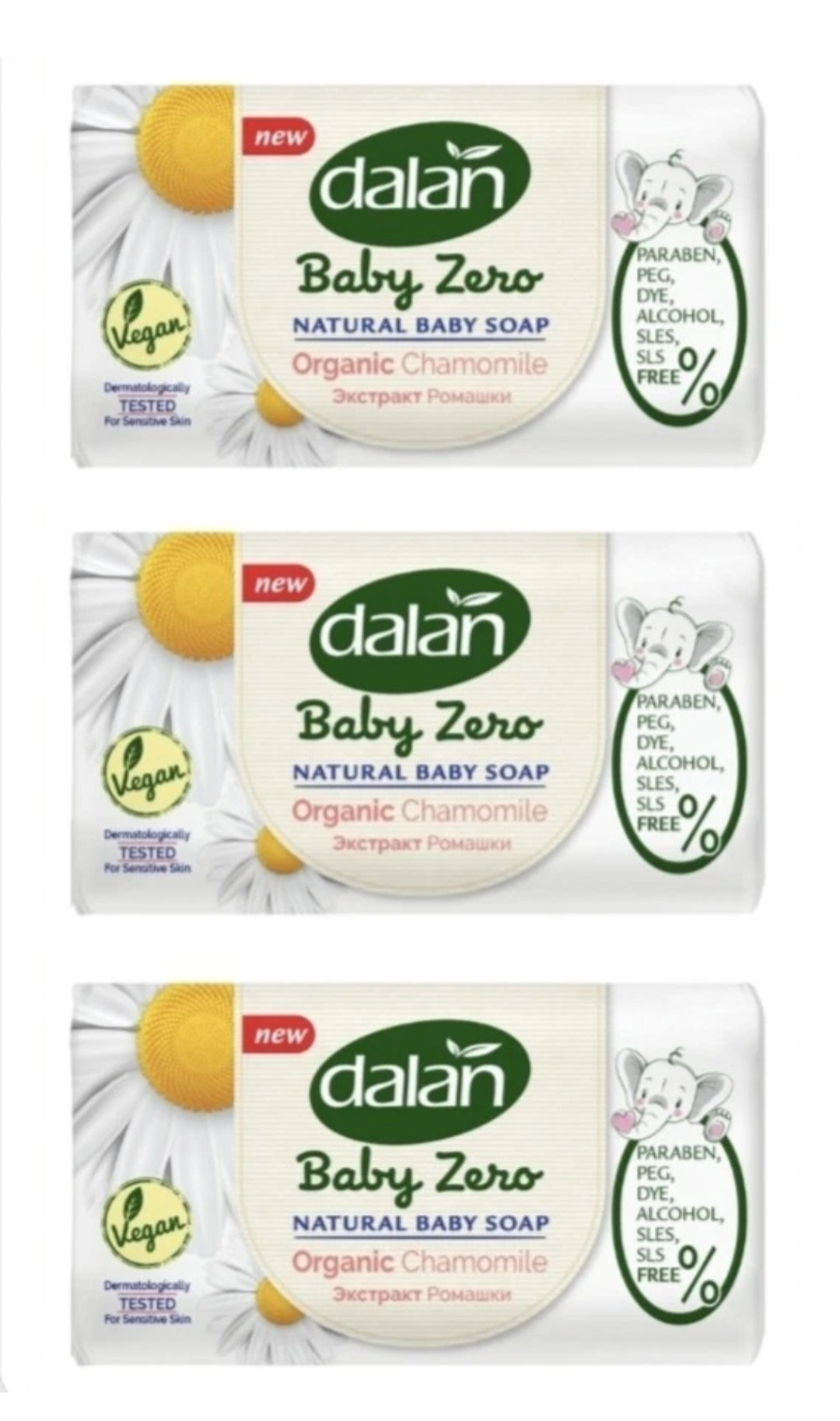Dalan Baby Zero Vegan Natural Baby Soap 3 Bars 90g Organic Chamomile Dye Free
