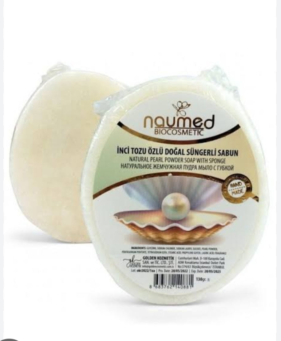 Naumed Biocosmetic Natural Pearl Powder Extract Hand Made Sponge Soap 135 gr