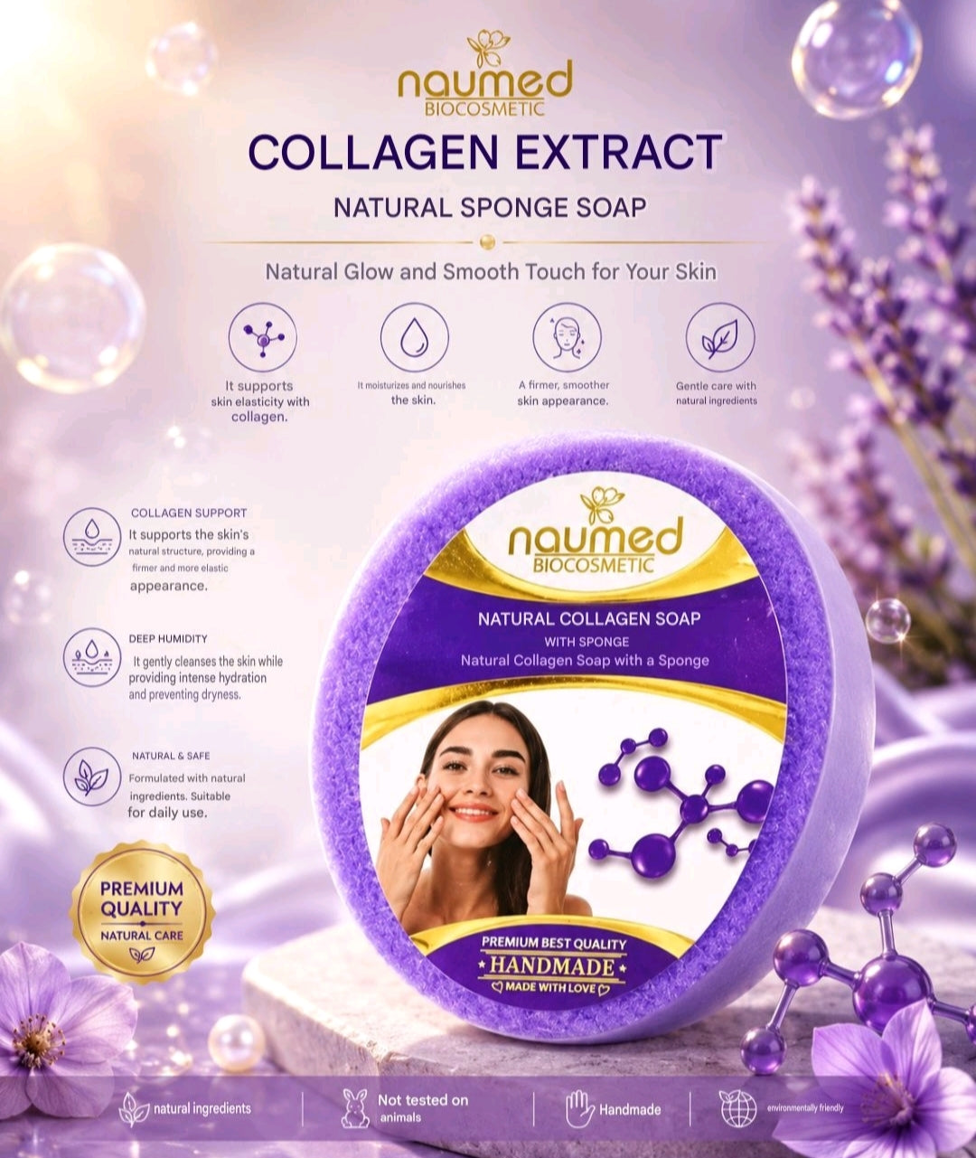 Naumed Biocosmetic Natural Extract Collagen Hand Made Sponge Soap, 135 gr
